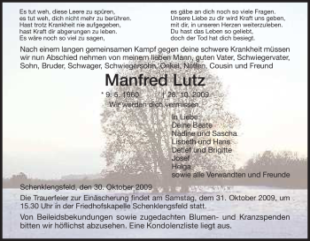 Traueranzeige von Manfred Lutz von HERSFELDER ZEITUNG