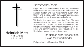 Traueranzeige von Heinrich Metz von HERSFELDER ZEITUNG