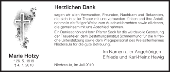 Traueranzeige von Marie Hotzky von HERSFELDER ZEITUNG