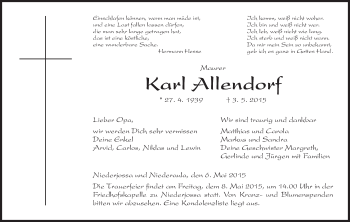 Traueranzeige von Karl Allendorf von Hersfeld