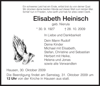 Traueranzeige von Elisabeth Heinisch von HERSFELDER ZEITUNG