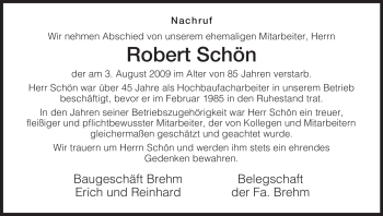 Traueranzeige von Robert Schön von HERSFELDER ZEITUNG