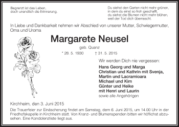 Traueranzeige von Margarete Neusel von Hersfeld