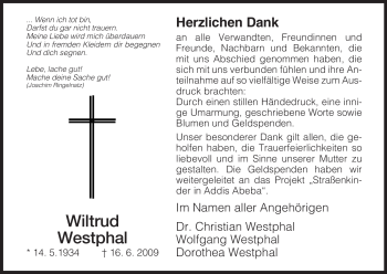 Traueranzeige von Wiltrud Westphal von HERSFELDER ZEITUNG