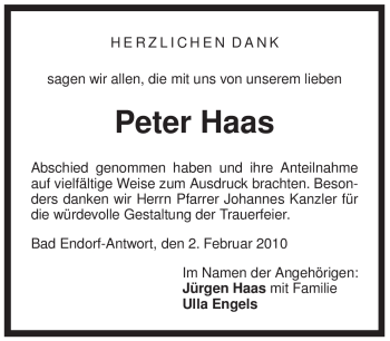 Traueranzeige von Peter Haas von HERSFELDER ZEITUNG