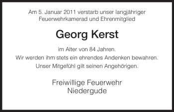 Traueranzeige von Georg Kerst von HERSFELDER ZEITUNG