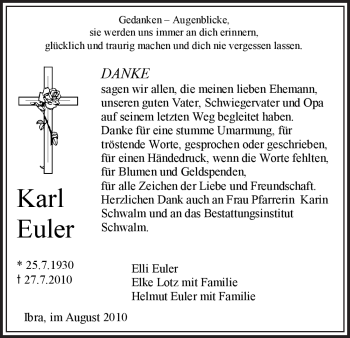 Traueranzeige von Karl Euler von HERSFELDER ZEITUNG