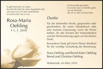 Traueranzeige von Rosa-Maria Oehling von HERSFELDER ZEITUNG