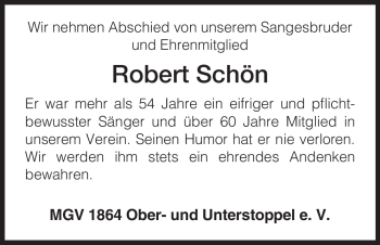 Traueranzeige von Robert Schön von HERSFELDER ZEITUNG