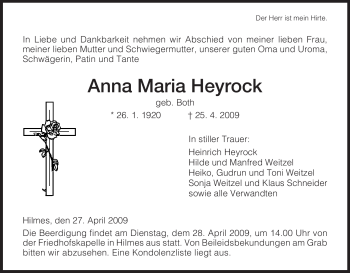 Traueranzeige von Anna Maria Heyrock von HERSFELDER ZEITUNG