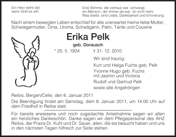 Traueranzeige von Erika Pelk von HERSFELDER ZEITUNG