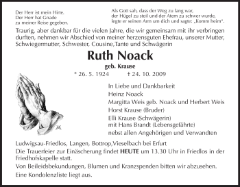 Traueranzeige von Ruth Noack von HERSFELDER ZEITUNG