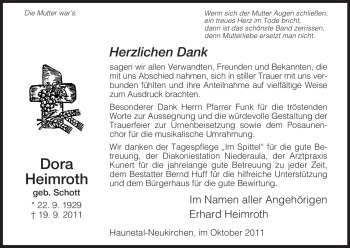 Traueranzeige von Dora Heimroth von HERSFELDER ZEITUNG