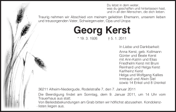 Traueranzeige von Georg Kerst von HERSFELDER ZEITUNG