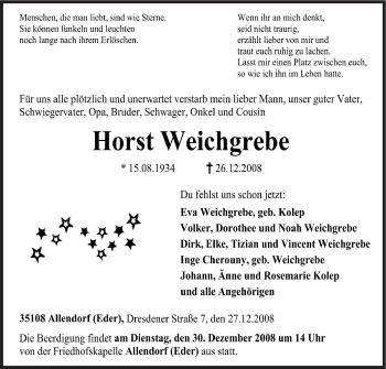 Traueranzeige von Horst Weichgrebe von HERSFELDER ZEITUNG