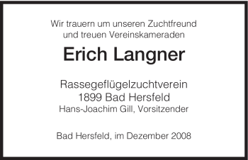 Traueranzeige von Erich Langner von HERSFELDER ZEITUNG