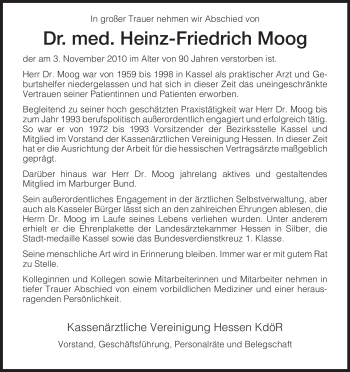 Traueranzeige von Heinz-Friedrich Moog von HERSFELDER ZEITUNG