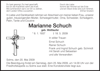 Traueranzeige von Marianne Schuch von HERSFELDER ZEITUNG