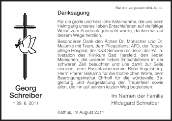 Traueranzeige von Georg Schreiber von HERSFELDER ZEITUNG