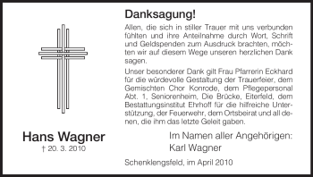 Traueranzeige von Hans Wagner von HERSFELDER ZEITUNG