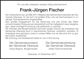 Traueranzeige von Frank-Jürgen Fischer von HERSFELDER ZEITUNG
