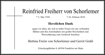 Traueranzeige von Reinfried Freiherr von HERSFELDER ZEITUNG