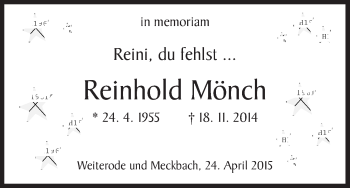 Traueranzeige von Reinhold Mönch von Hersfeld