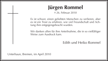 Traueranzeige von Jürgen Rommel von HERSFELDER ZEITUNG
