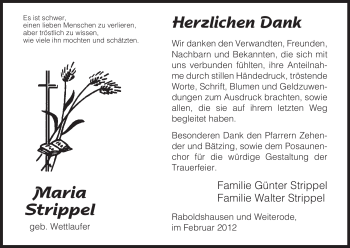 Traueranzeige von Maria Strippel von HERSFELDER ZEITUNG