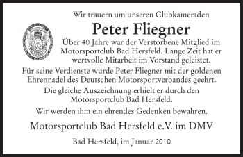 Traueranzeige von Peter Fliegner von HERSFELDER ZEITUNG