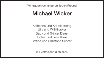 Traueranzeige von Michael Wicker von HERSFELDER ZEITUNG