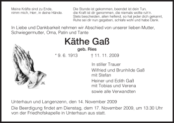 Traueranzeige von Käthe Gaß von HERSFELDER ZEITUNG