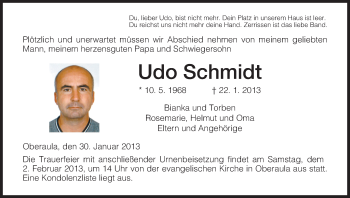 Traueranzeige von Udo Schmidt von Hersfeld