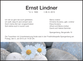 Traueranzeige von Ernst Lindner von Hersfeld