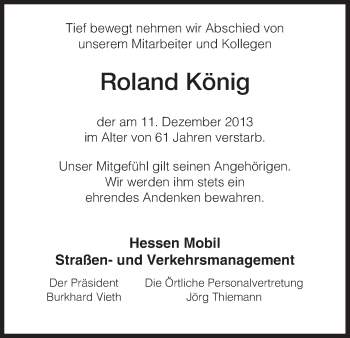 Traueranzeige von Roland König von Hersfeld