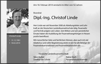 Traueranzeige von Christof Linde von Hersfeld