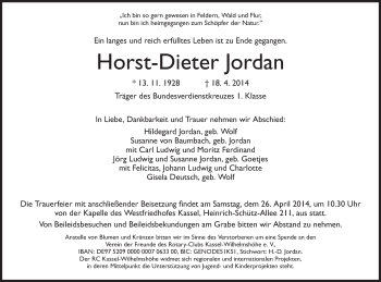 Traueranzeige von Horst-Dieter Jordan von Hersfeld