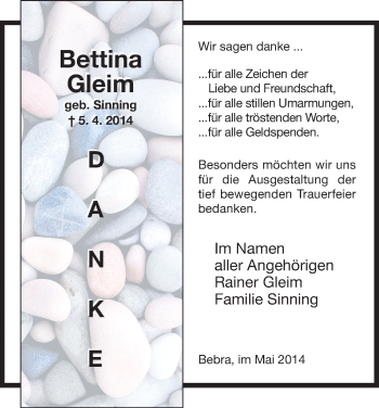 Traueranzeige von Bettina Gleim von Hersfeld