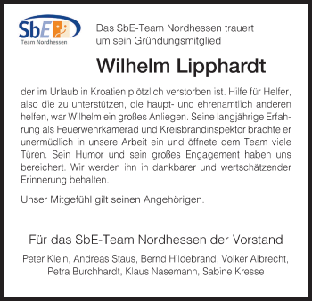 Traueranzeige von Wilhelm Lipphardt von Hersfeld