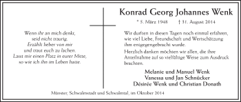 Traueranzeige von Konrad Georg Johannes Wenk von Hersfeld