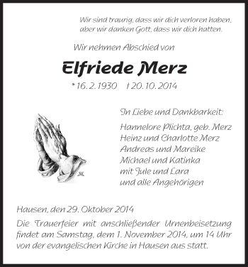 Traueranzeige von Elfriede Merz von Hersfeld