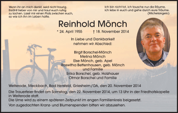 Traueranzeige von Reinhold Mönch von Hersfeld