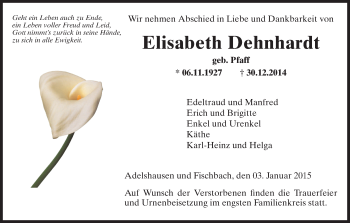 Traueranzeige von Elisabeth Dehnhardt von Hersfeld