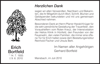 Traueranzeige von Erich Bortfeld von HERSFELDER ZEITUNG