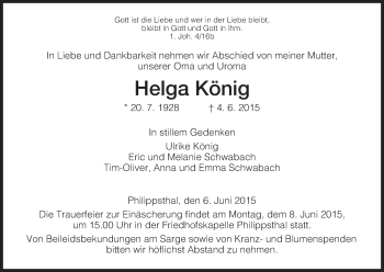 Traueranzeige von Helga König von Hersfeld