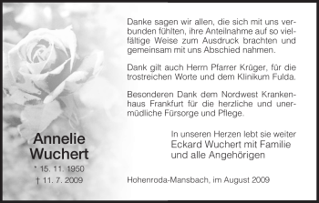 Traueranzeige von Annelie Wuchert von HERSFELDER ZEITUNG