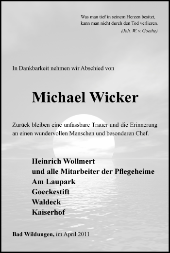 Traueranzeige von Michael Wicker von HERSFELDER ZEITUNG