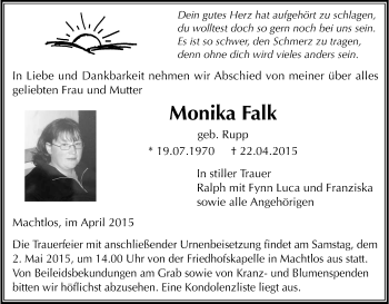 Traueranzeige von Monika Falk von Hersfeld