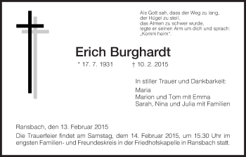 Traueranzeige von Erich Burghardt von Hersfeld