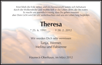 Traueranzeige von Theresa Unbekannt von HERSFELDER ZEITUNG